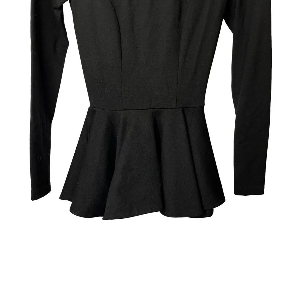 Torn By Ronny Kobo Judy Peplum Long Sleeve Blouse Black Size‎ Small